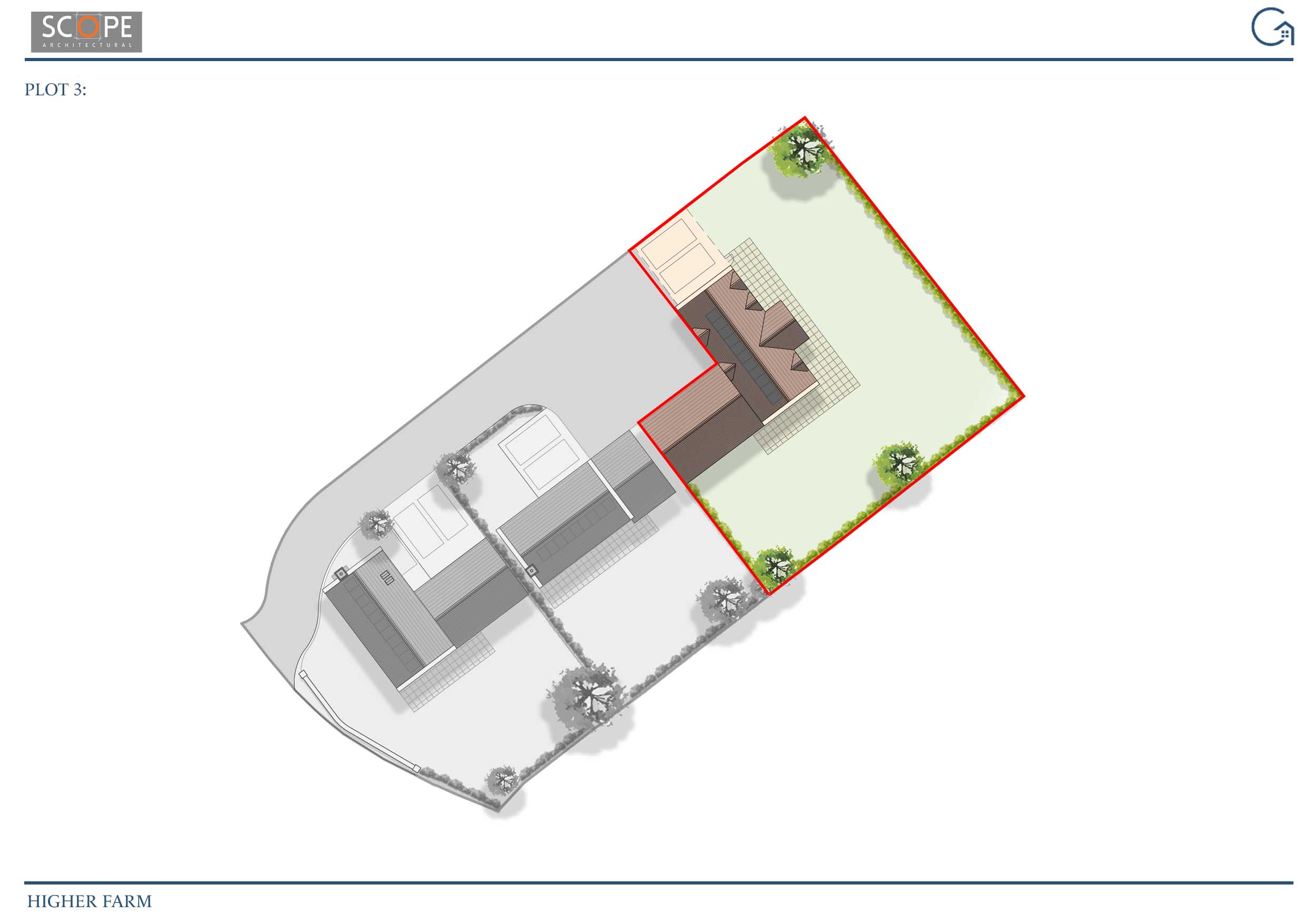Plot 3 site plan showing plot boundary and landscaping